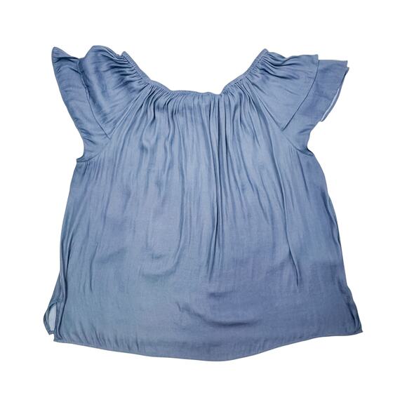 LOFT Women's Blue Cold Shoulder Flutter Sleeve Blouse XL - Off Shoulder, - Picture 6 of 7